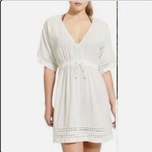 Athleta coast to coast white beach XS cover up dress 100% cotton with tie waist